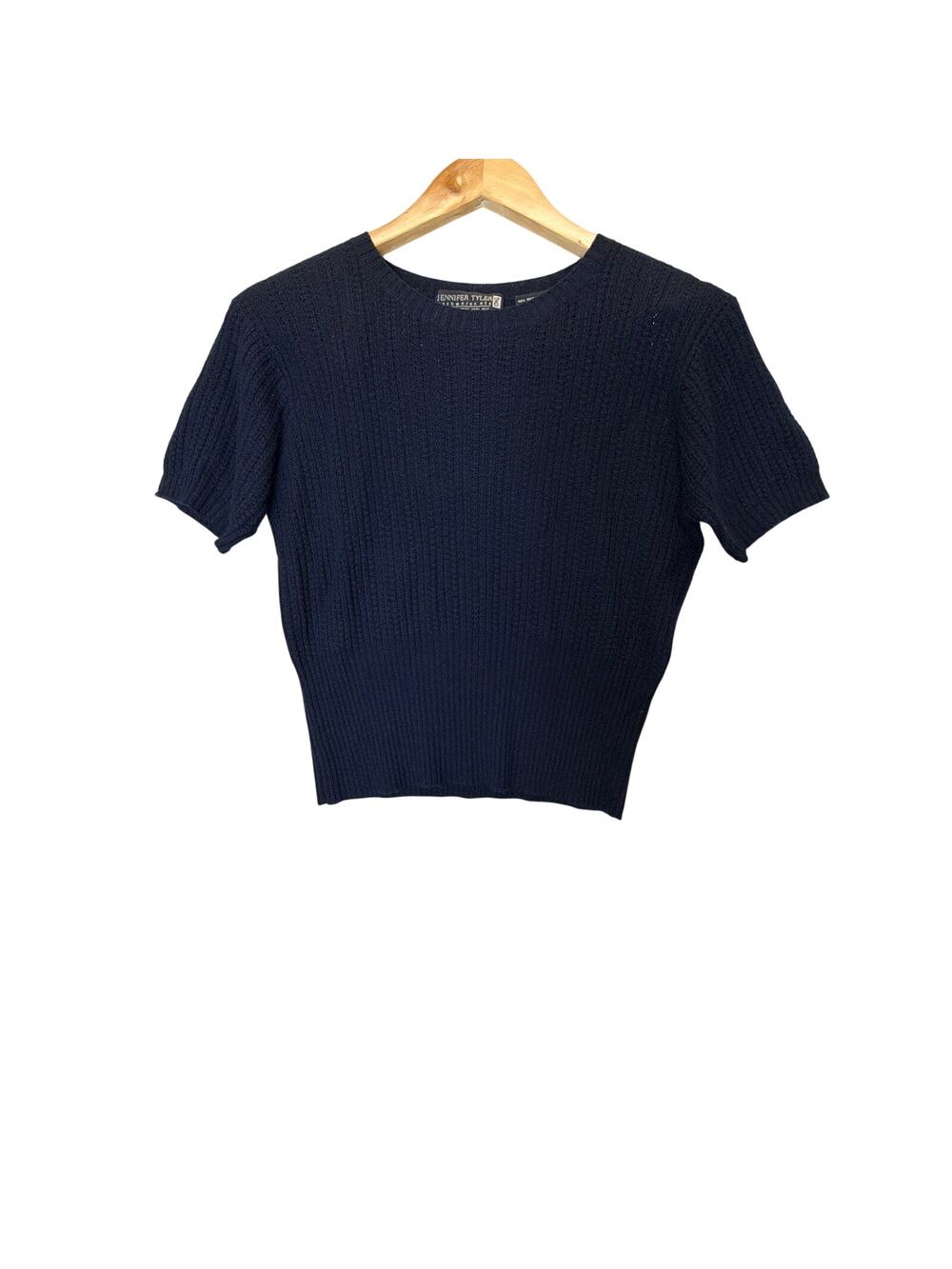 Jennifer Tyler Cashmeres blue Ribbed Silk Cashmere Blend Short Sleeve Size M